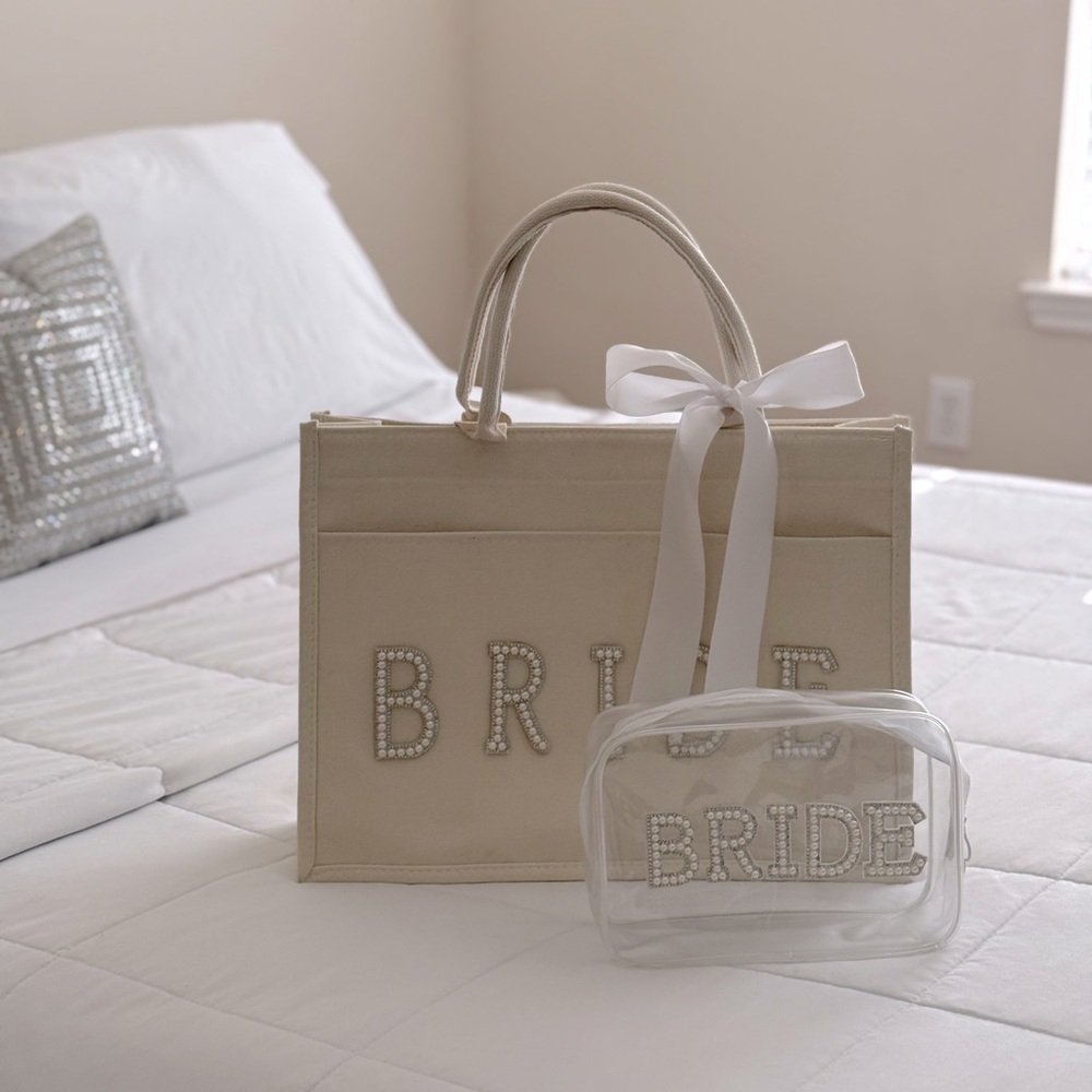 Bride Tote Bag with Pearl Bride Letters